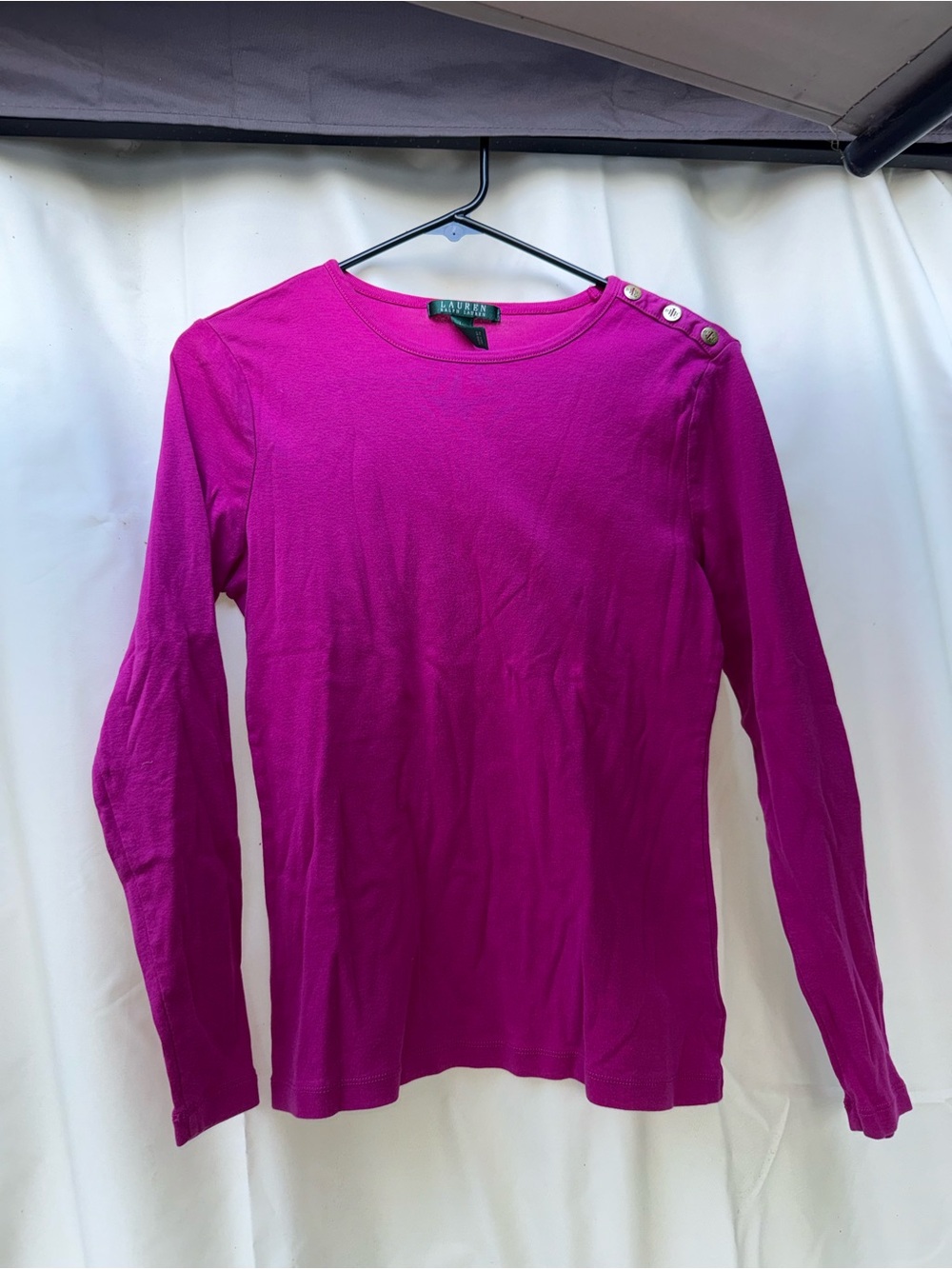 Ralph Lauren Fuchsia Long-Sleeve Button-Shoulder Tee